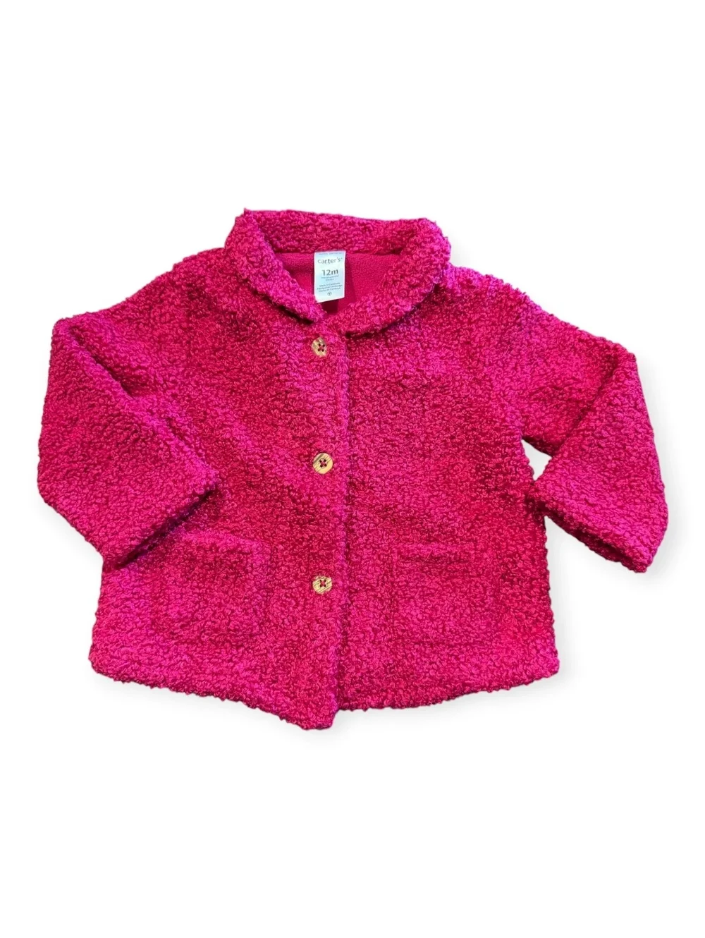 Carter's 12M Toddler Girls' Pink Fleece Button-Up Jacket